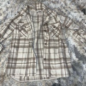 Oversized plaid neutral colored shacket